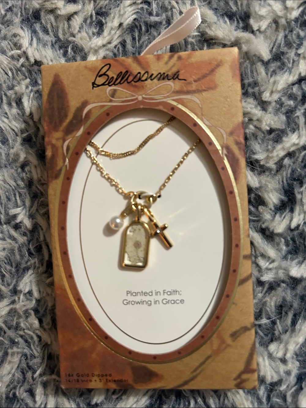 14k Gold Dipped Cross and Pearl Pendant Necklace by Bellissima - Cream/Gold